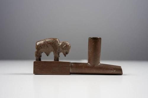 Red Catlinite Buffalo Effigy Pipehead