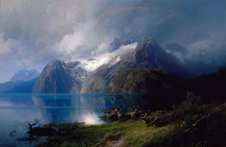 Caribou by a Mountain Lake